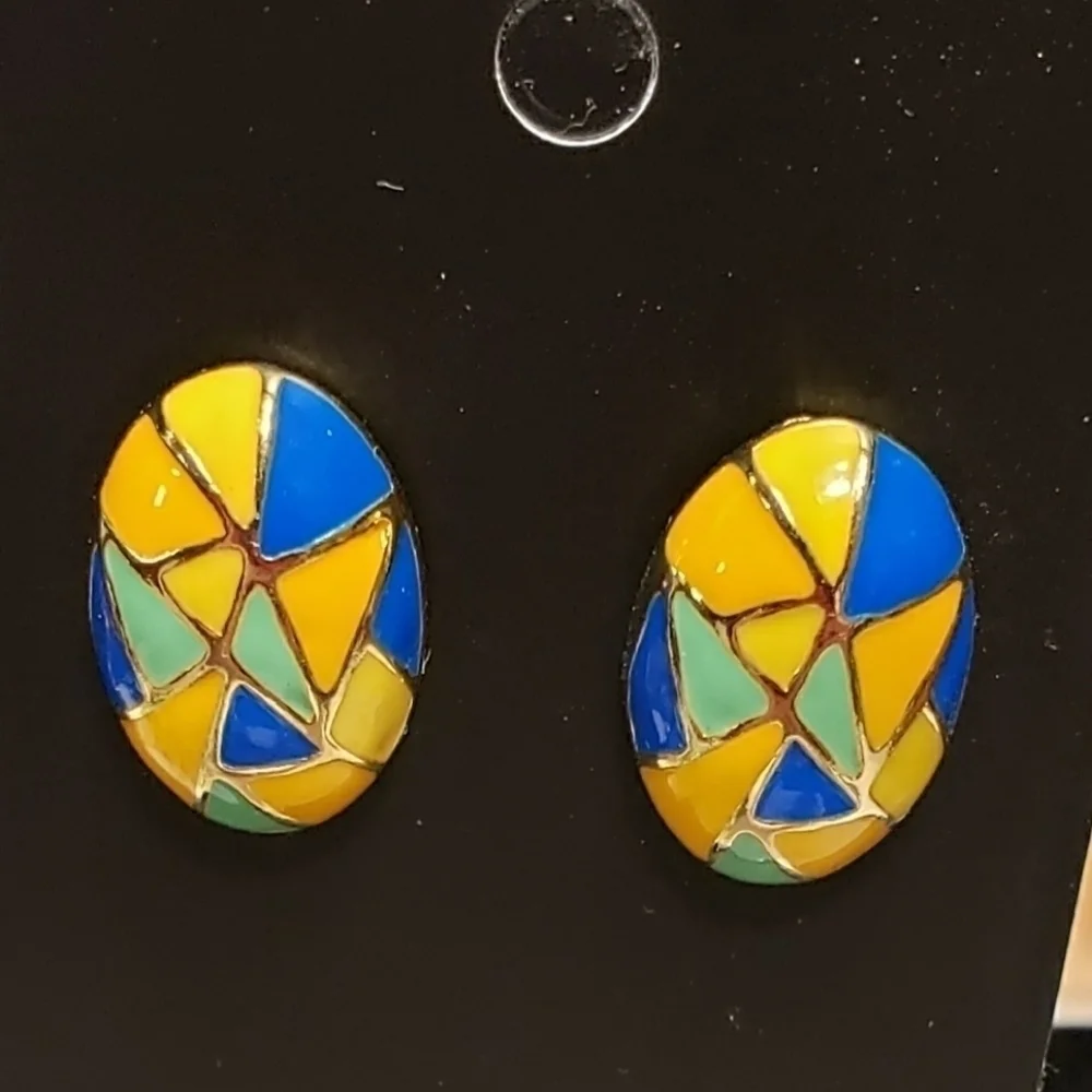 ERWIN PEARL 22kt Gold Plated Hand Painted Mosaic Earrings